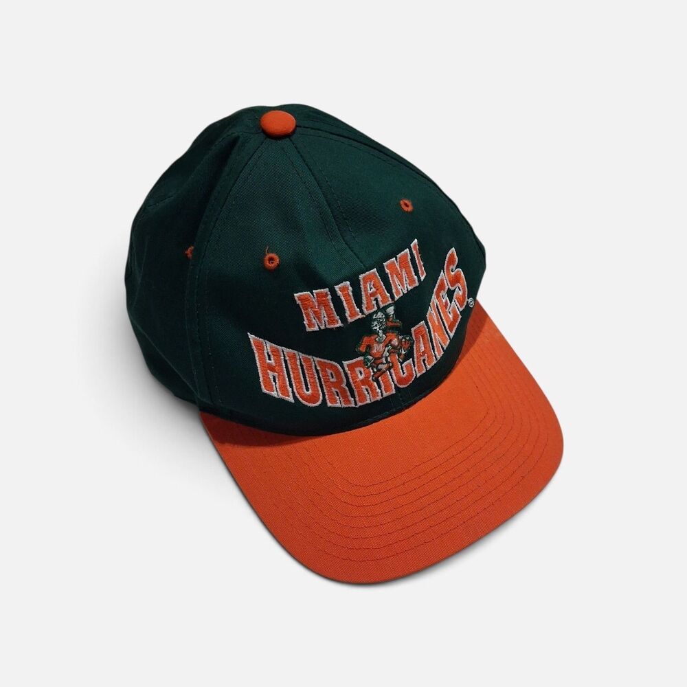 Vintage 1990s Miami Hurricanes Embroidered SnapBack Hat Green Orange The G Cap